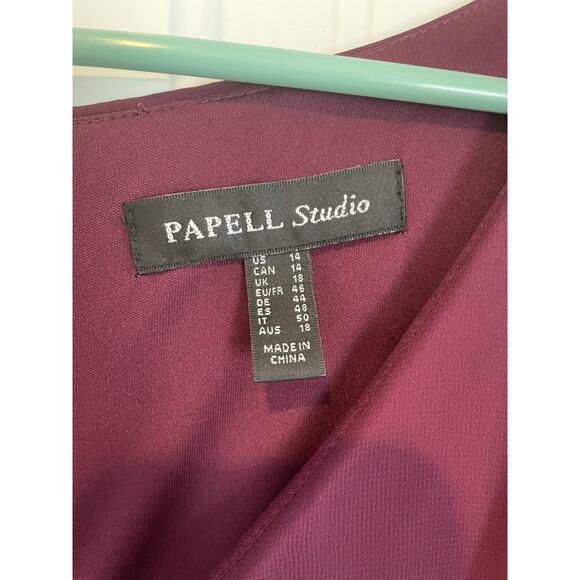 Papell Studio by Adrianna Papell Flutter-Sleeve Crepe Ruffled Gown Women’s Sz 14 - Picture 6 of 10